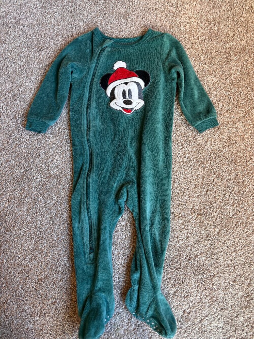 Disney Baby Mickey Mouse Christmas Fleece Sleeper 18M – Green Footed Pajamas